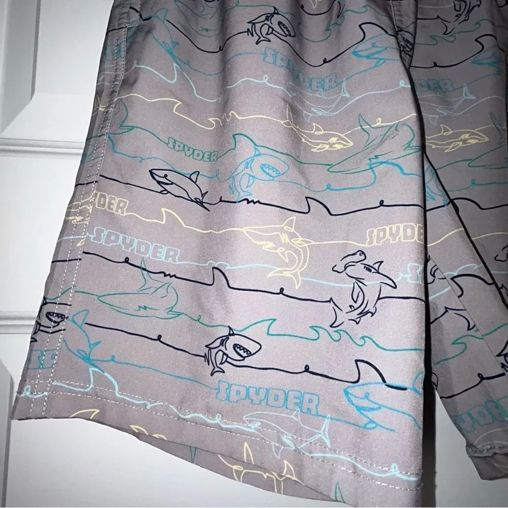Spyder Swim Shark Print Pull On Elastic Drawstring Waistband Swim Trunk Shorts
